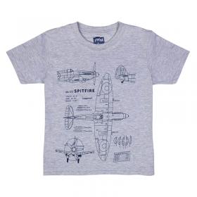 grey marl Kids Spitfire Blueprint cotton t-shirt for aviation museum souvenir lovers main image